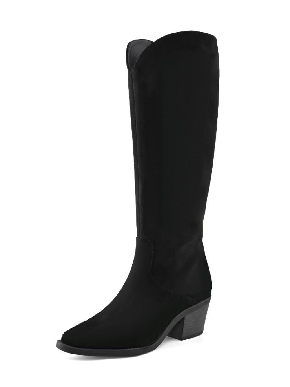 ๐ Knee High Boots for Women Cowboy Suede Pointed Toe Tall Mid Stacked Chunky - Picture 1 of 1